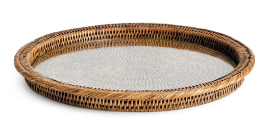 Burma Rattan Serving Platter with Glass insert 15.75