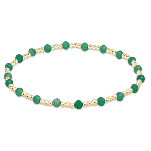 Gemstone Gold Sincerity Pattern 3mm Bead Bracelet Green Onyx