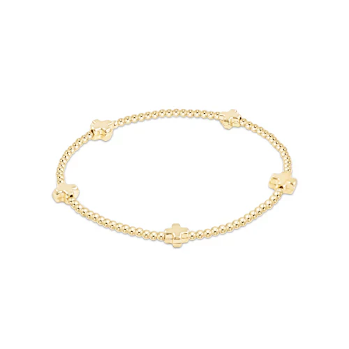 Signature Cross Small Gold Pattern 2mm Bead Bracelet